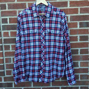 Eddie Bauer Flannel Shirt Mens XL Red Navy Plaid Button Up Classic Fit
